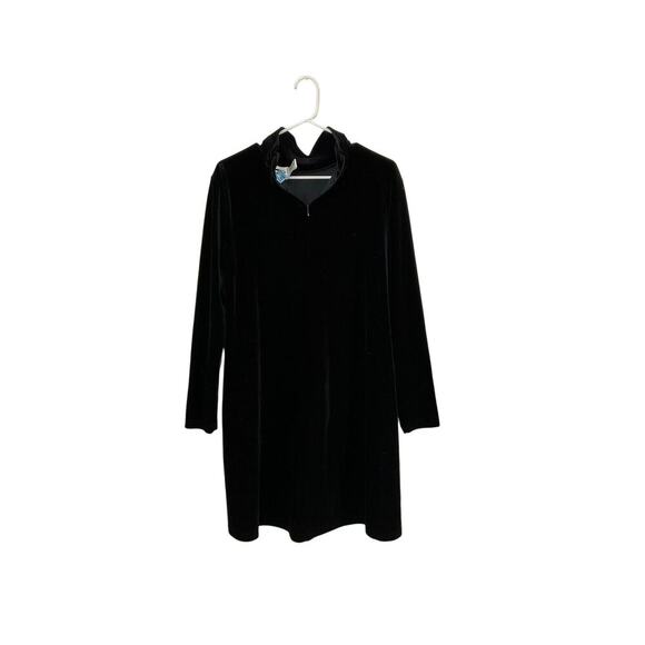 DJ Int'l VTG 90s Black Velvet Turtleneck Fit & Flare Dress Size Large Stretch - Picture 3 of 5